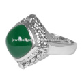 925 Sterling Silver Antique Style Floral Design With Green Onyx Cushion Cut Gemstone Ring